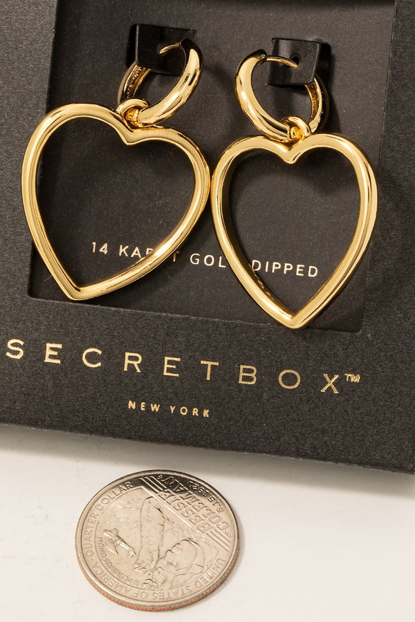 Gold Dipped Large Heart Charm Hoop Earrings