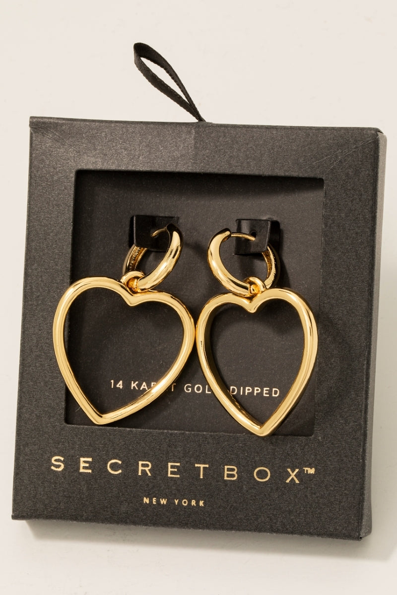 Gold Dipped Large Heart Charm Hoop Earrings