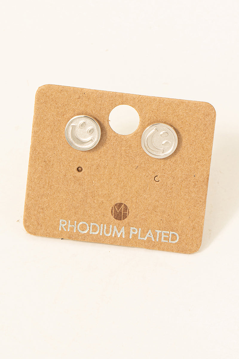 Smiley Face Studs - Silver