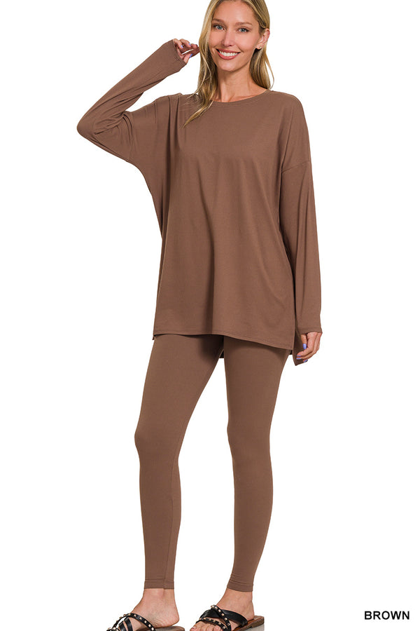 Long Sleeve Lounge Set - Brown