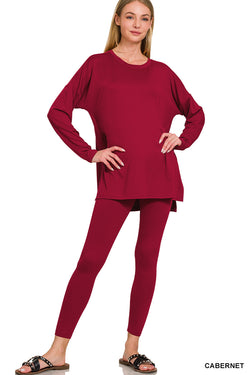 Long Sleeve Lounge Set - Cabernet