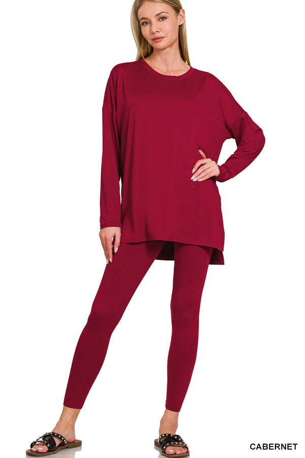 Long Sleeve Lounge Set - Cabernet