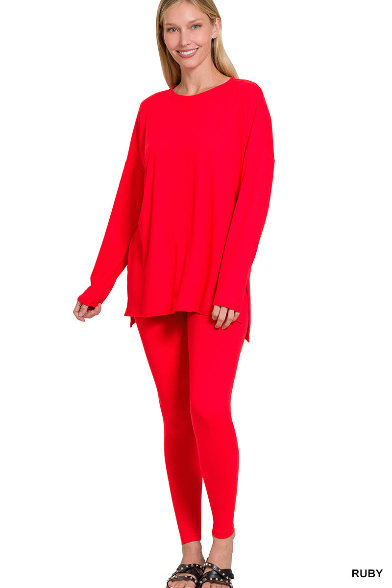 Long Sleeve Lounge Set - Ruby