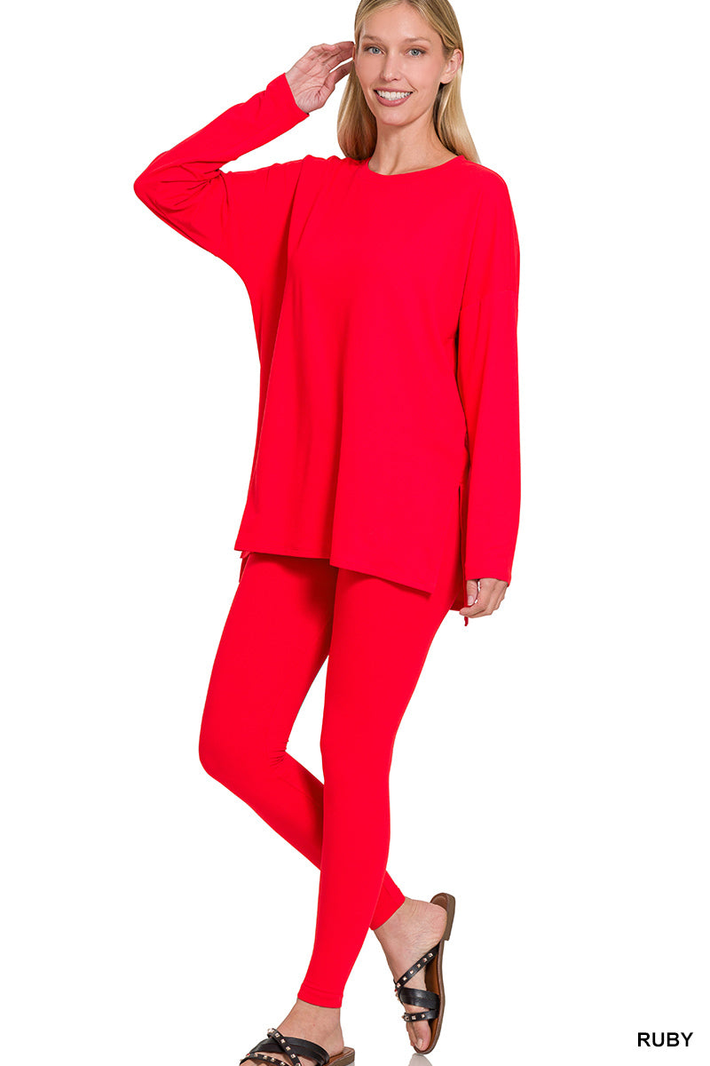 Long Sleeve Lounge Set - Ruby