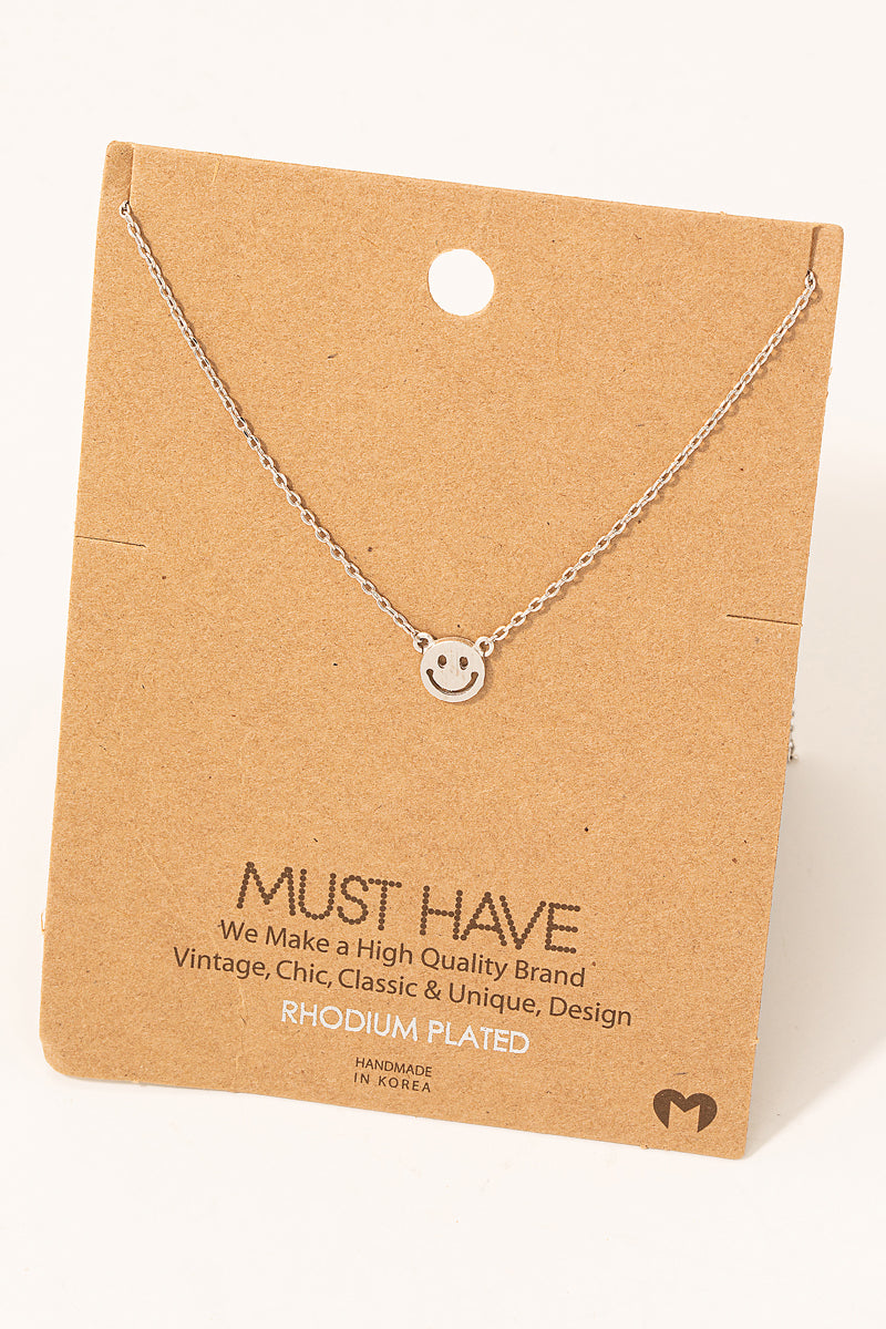 Mini Smiley Face Necklace - Silver