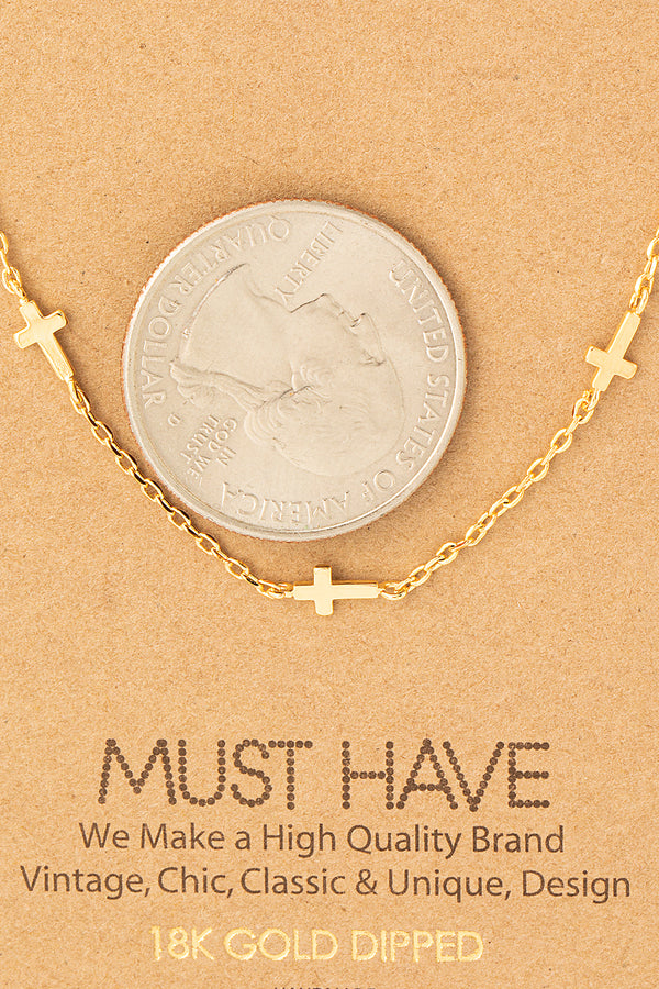 Dainty Cross Station Necklace - Gold