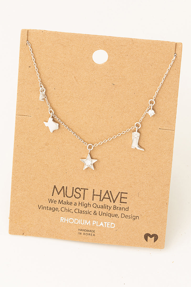 Texas Star Boots Station Necklace - Silver