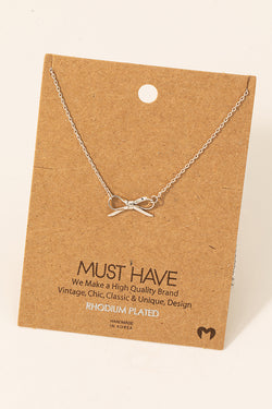 Ribbon Bow Necklace - Silver