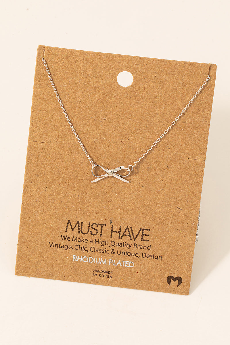 Ribbon Bow Necklace - Silver