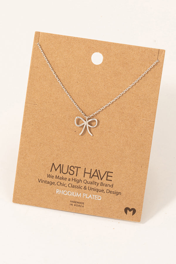 Bow Pendant Necklace - Silver