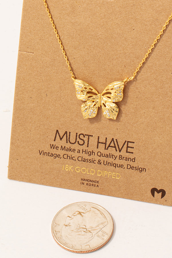 Pave Butterfly Necklace - Gold