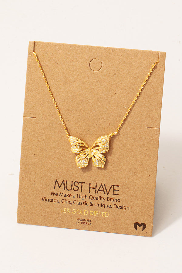 Pave Butterfly Necklace - Gold