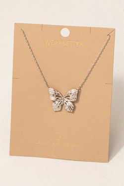 Pave Butterfly Necklace - Silver