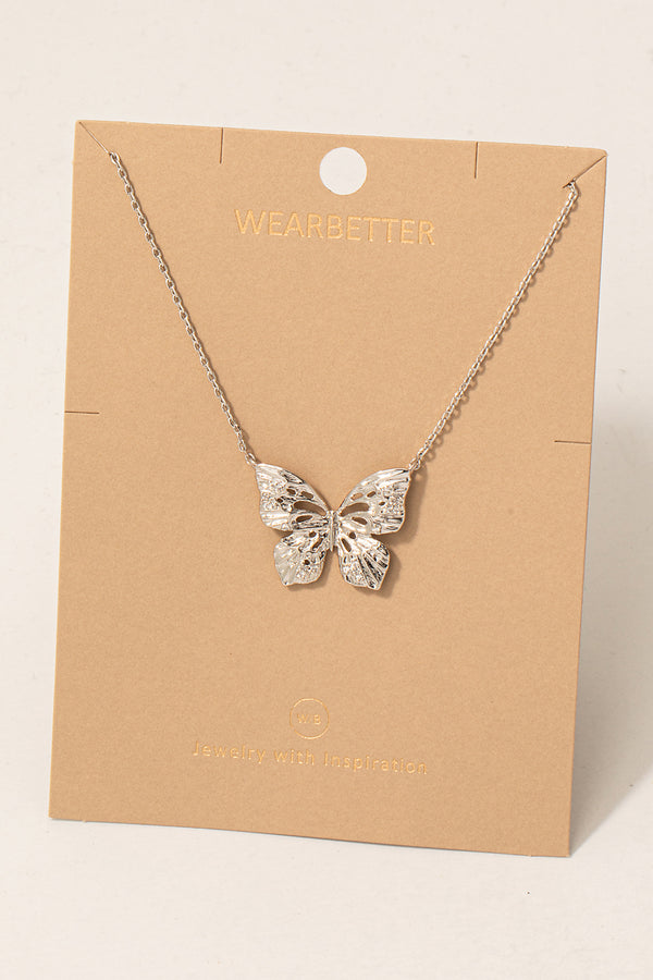 Pave Butterfly Necklace - Silver