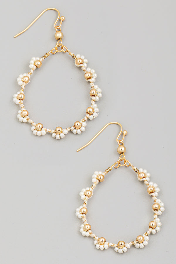 Pearly Flower Teardrop Earrings