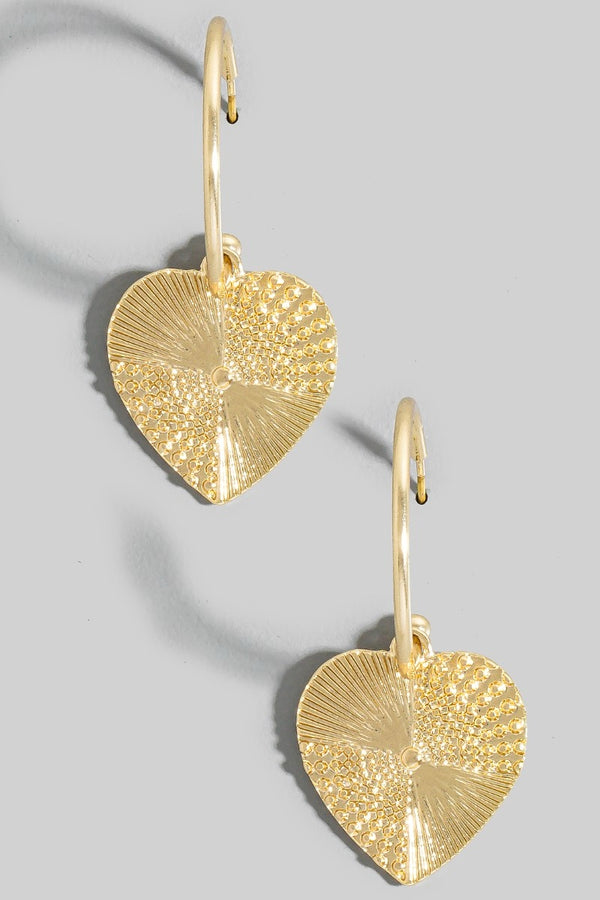 Intricate Heart Charm Hoop Earrings