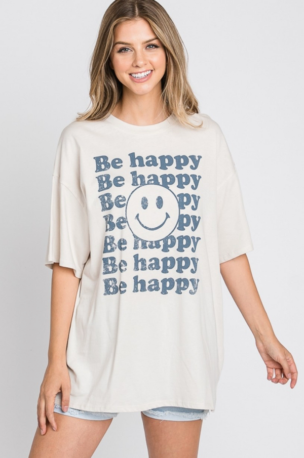 'Be Happy' Oversized Tee