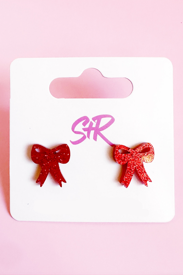 Red Sparkle Bow Stud Earring