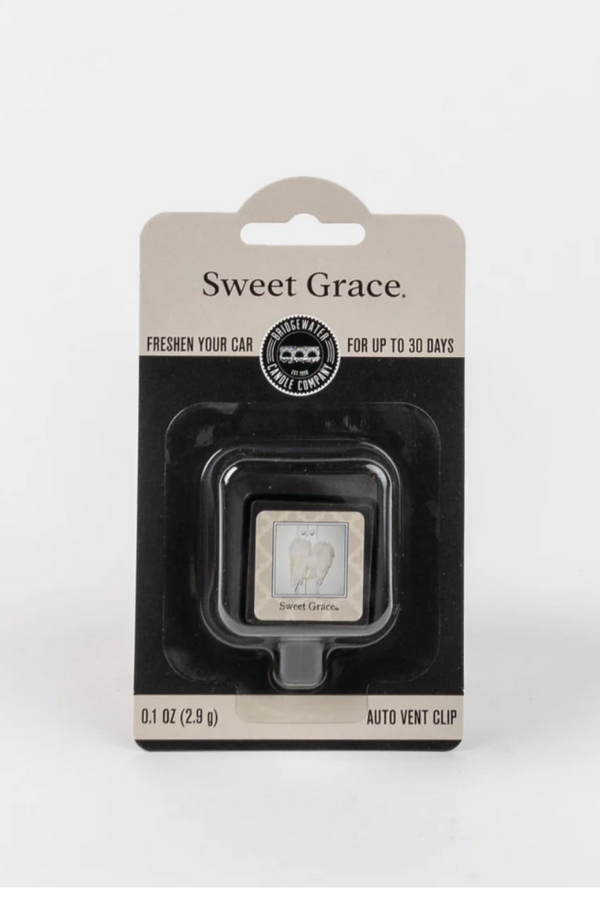 Sweet Grace car air freshener clip in packaging on a white background