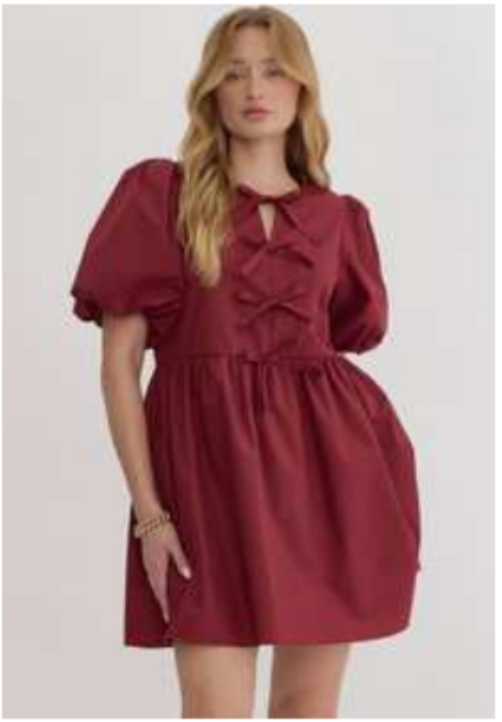 'Bow Bliss' Dress - Burgundy