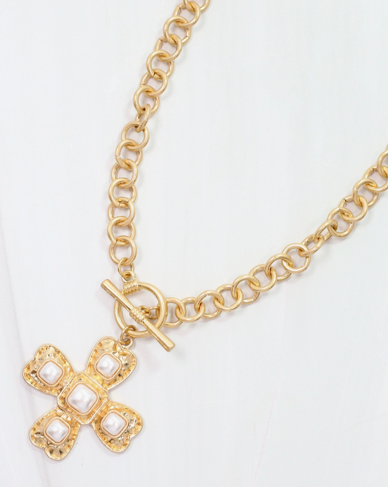 Palazzo Pearl and Gold Cross Necklace