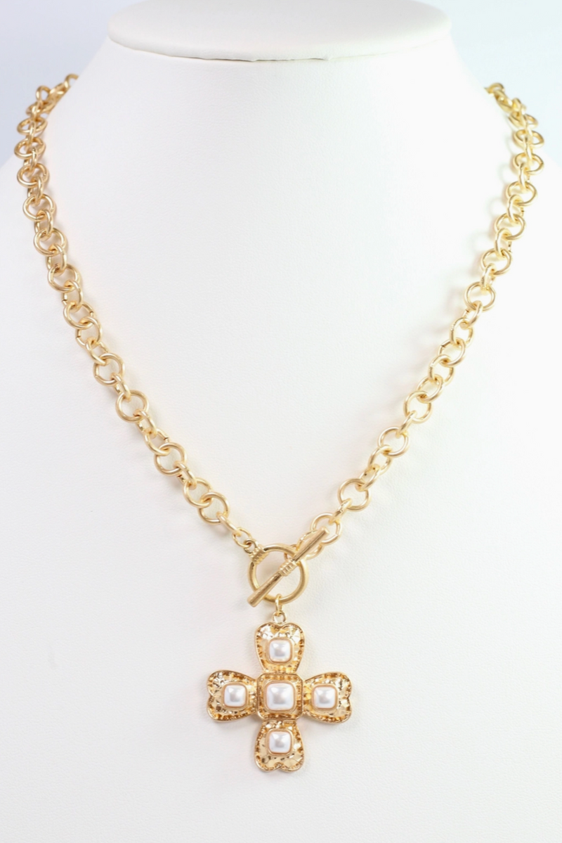 Palazzo Pearl and Gold Cross Necklace
