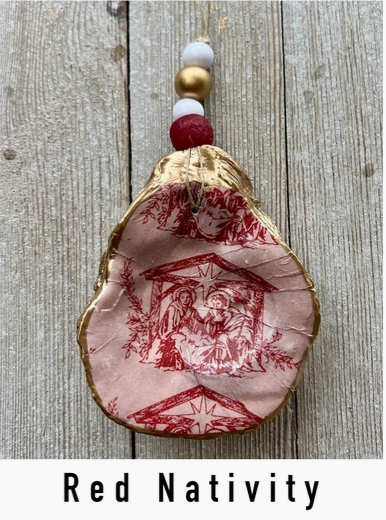 Red Nativity Oyster Ornament
