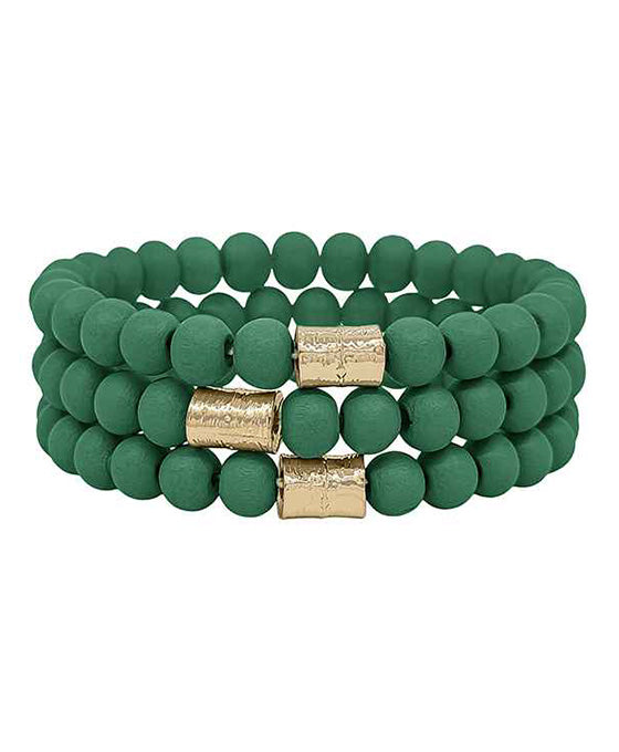 Gold Accent Beaded Bracelet Set - Green