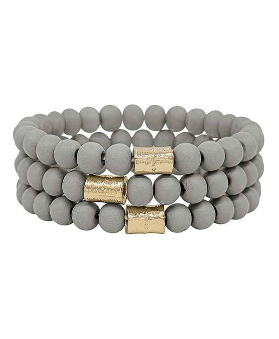 Gold Accent Beaded Bracelet Set - Gray