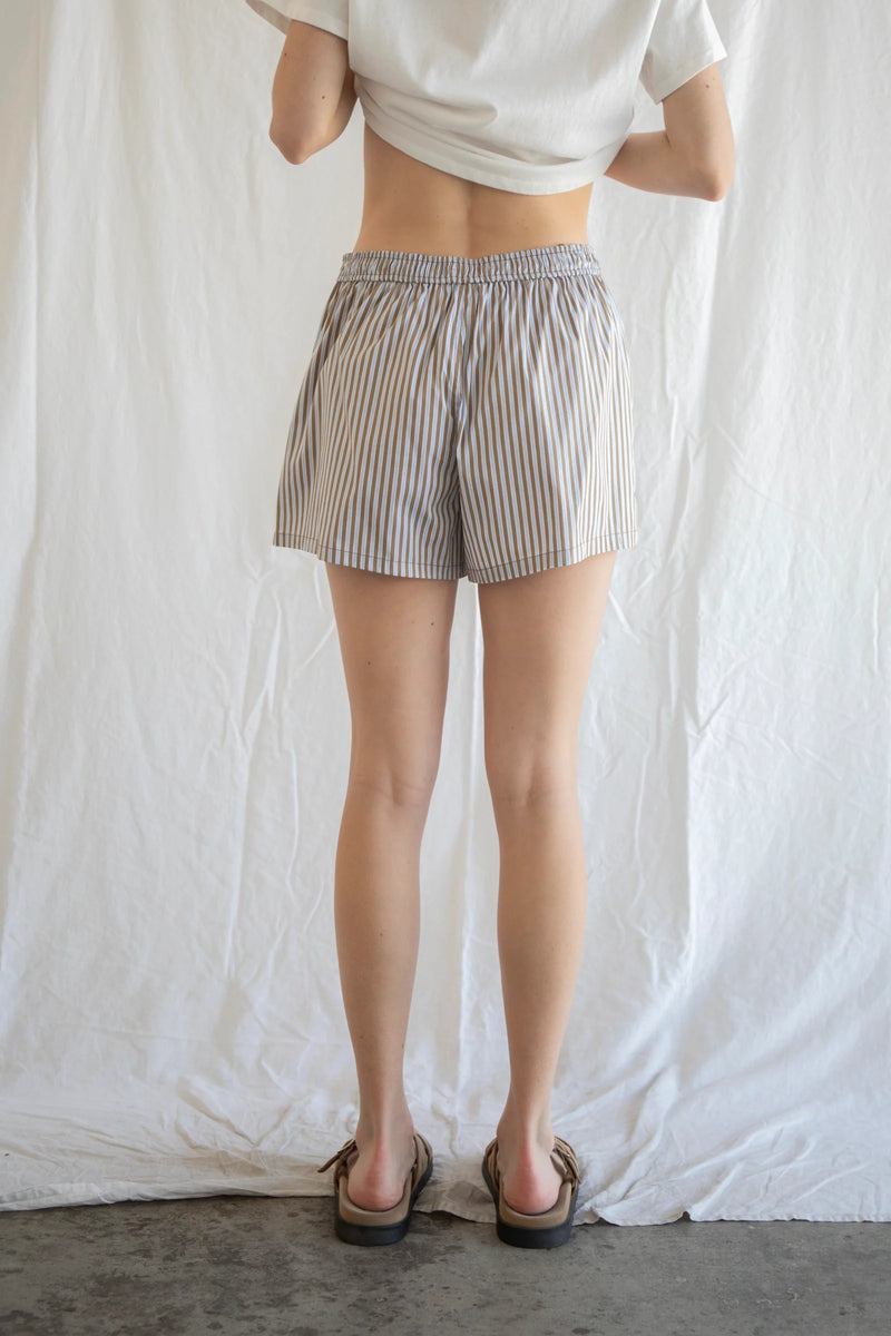 Poplin Striped Boxer Shorts - Brown