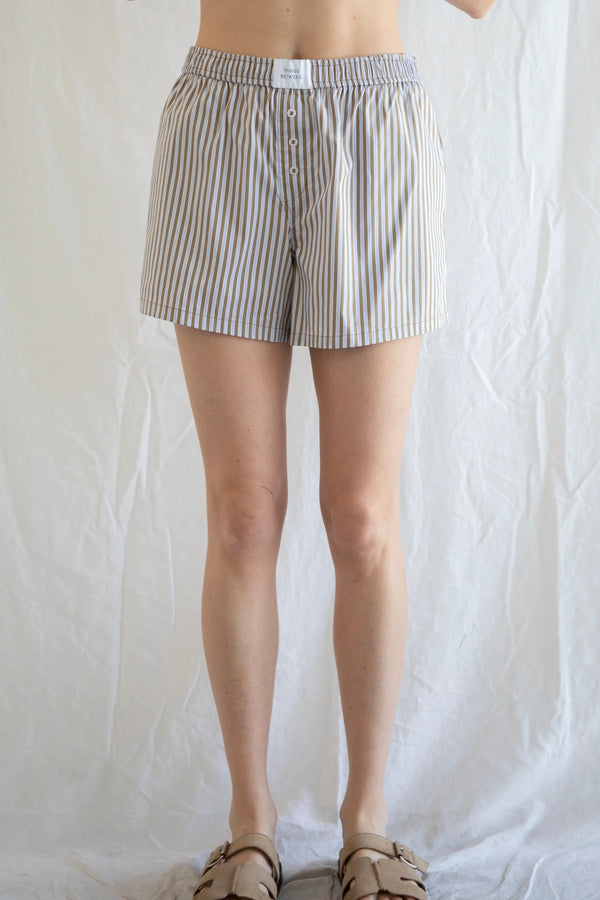 Poplin Striped Boxer Shorts - Brown
