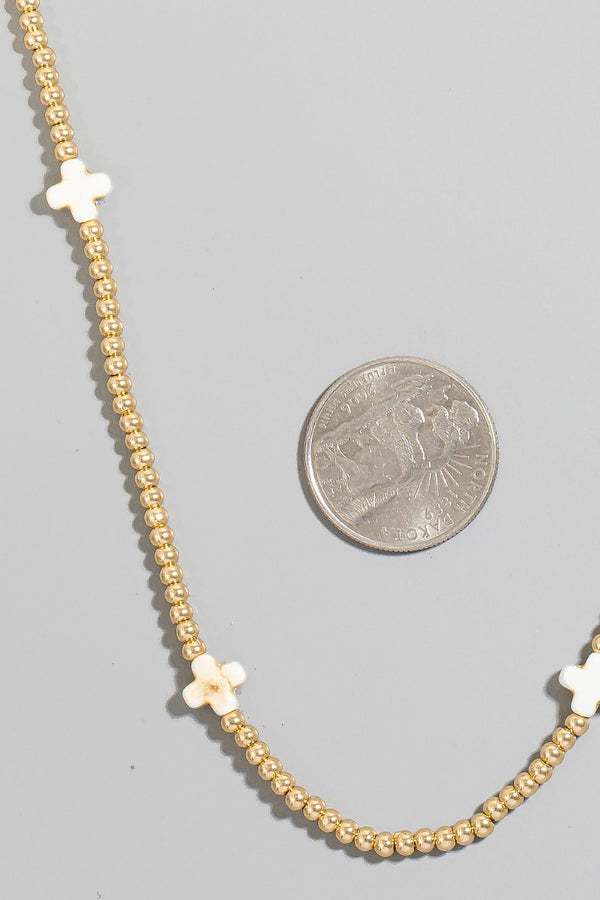 Gold Dipped Beaded And Cross Charms Necklace