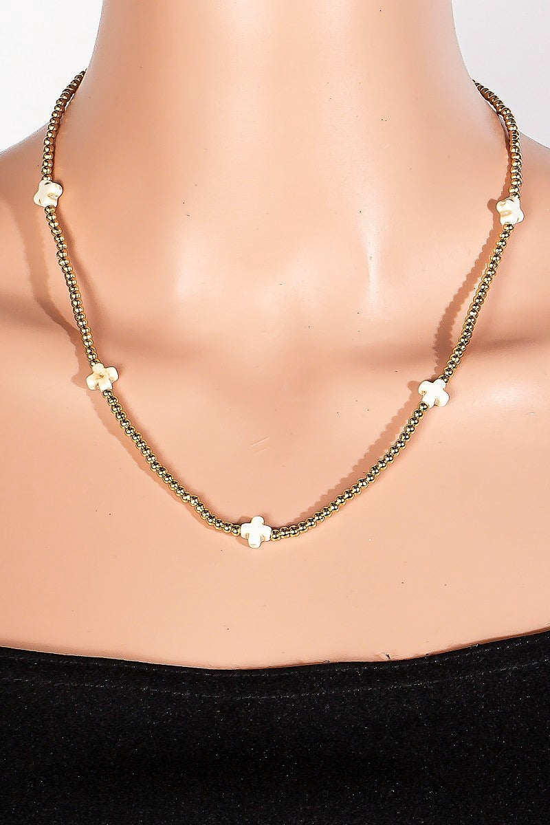 Gold Dipped Beaded And Cross Charms Necklace