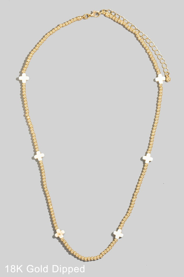 Gold Dipped Beaded And Cross Charms Necklace