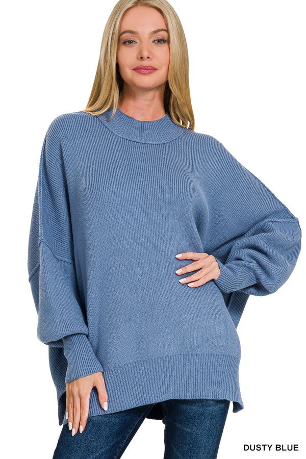 Oversized Knit Sweater - Dusty Blue