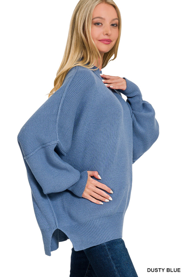 Oversized Knit Sweater - Dusty Blue