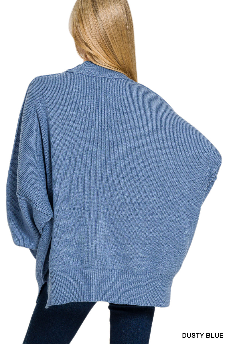 Oversized Knit Sweater - Dusty Blue