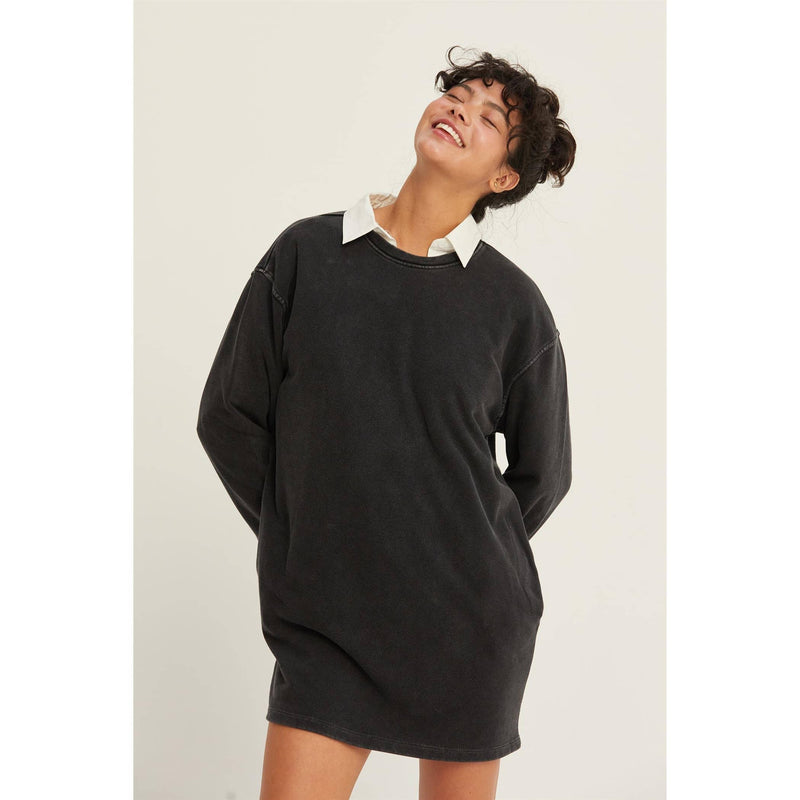 Oversized Mini Sweatshirt Dress - Black