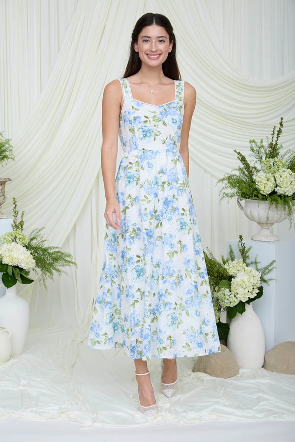 Floral Eyelet Pattern Scallop Lace Trim Midi Dress – Back Alley Boutique