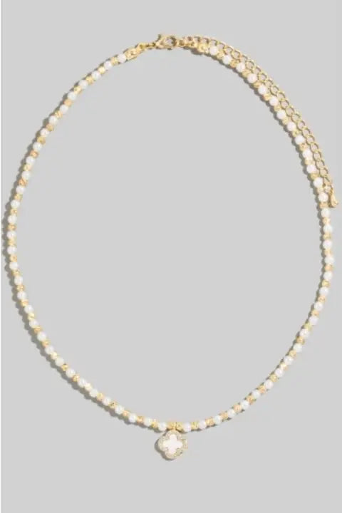 Mother of Pearl Clover Beaded Necklace