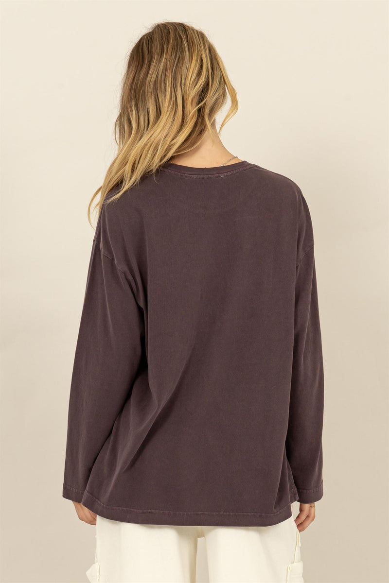 Oversized Long Sleeve Tee - Plum