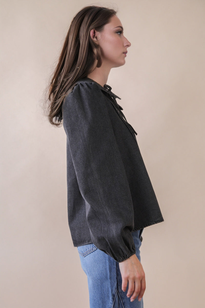 'Let's Get Going' Chambray Top