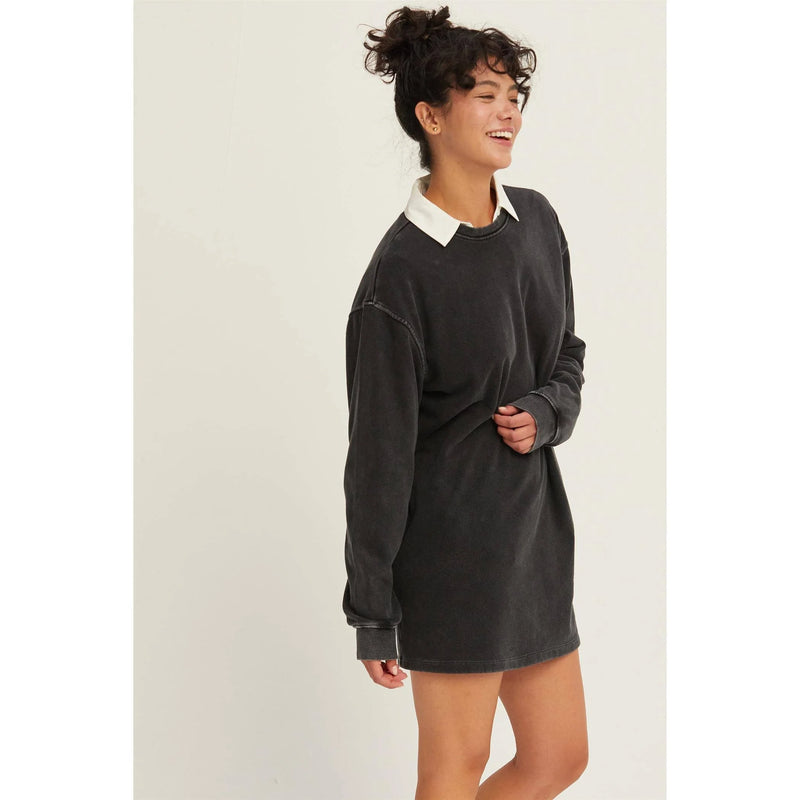 Oversized Mini Sweatshirt Dress - Black