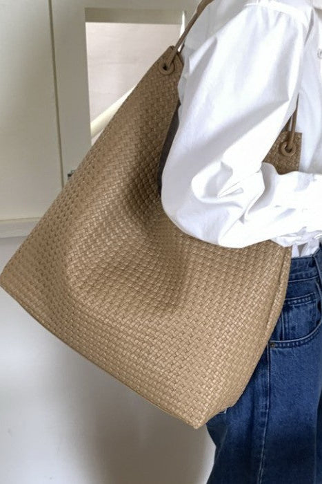 Vegan Faux Leather Woven Tote Bag