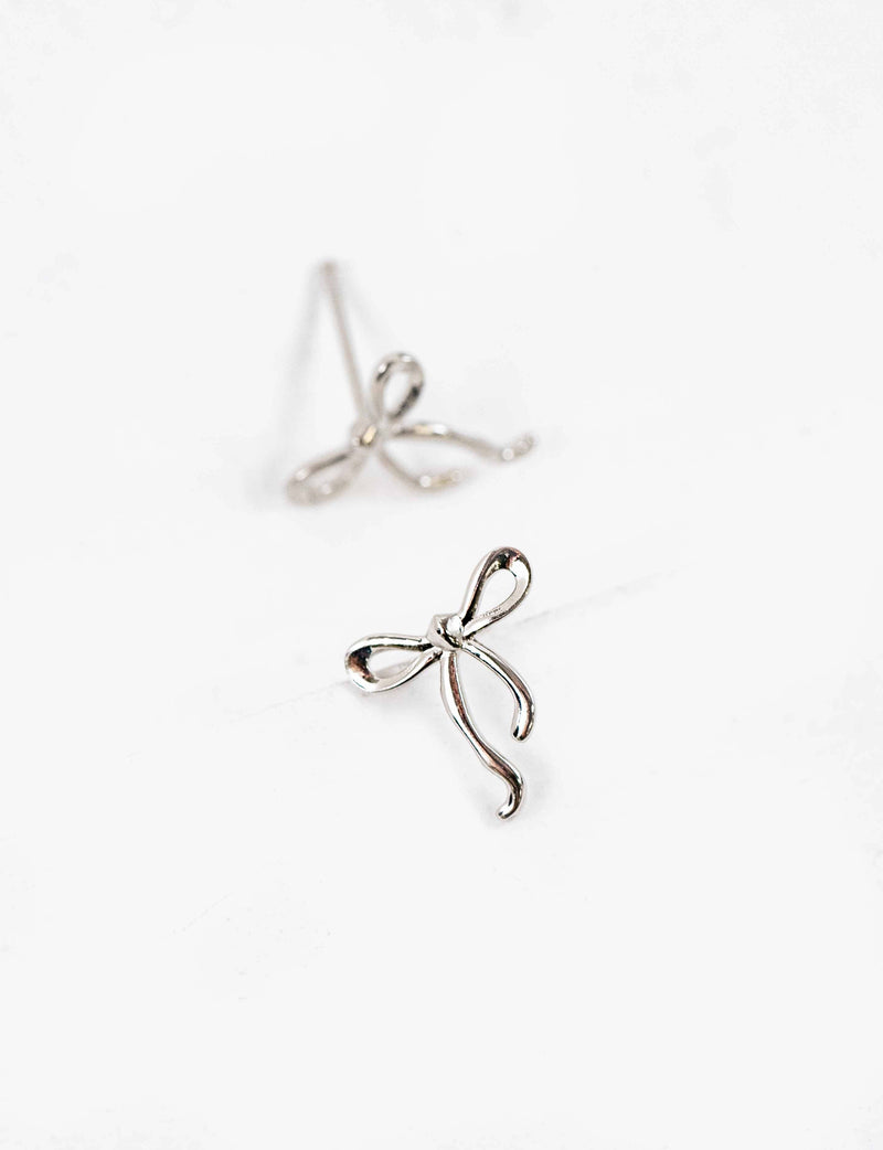 Curled Bow Charm Earrings | Silver
