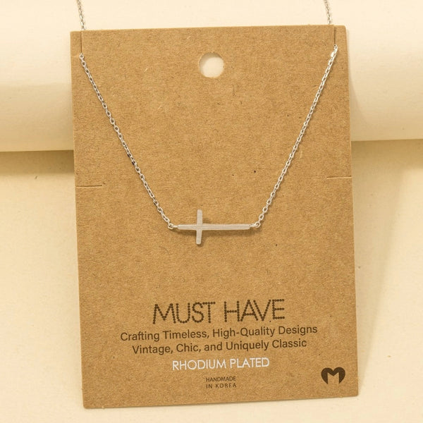Side Cross Necklace - Silver