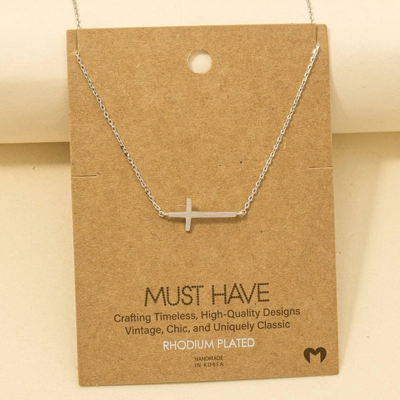 Side Cross Necklace - Silver