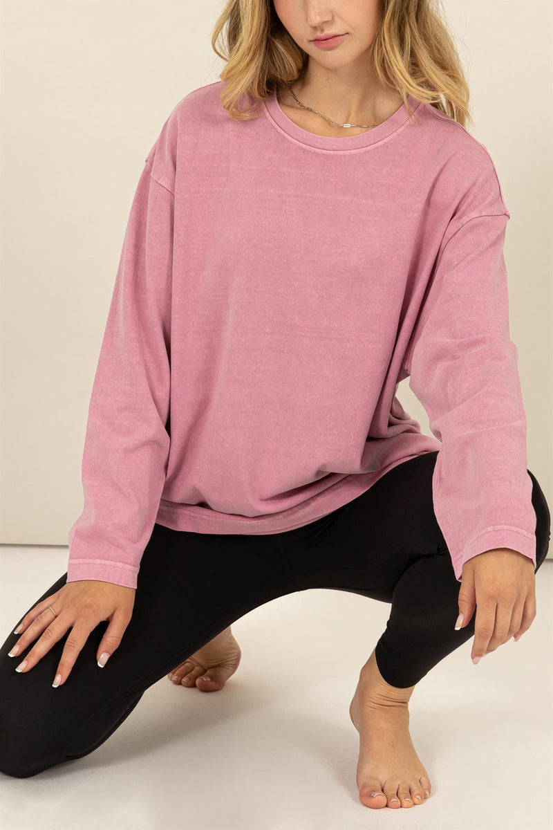 Oversized Long Sleeve Tee - Pink