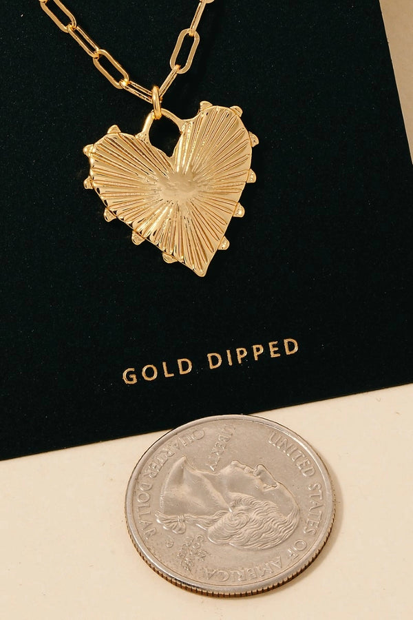 Gold Dipped Shining Heart Pendant Necklace
