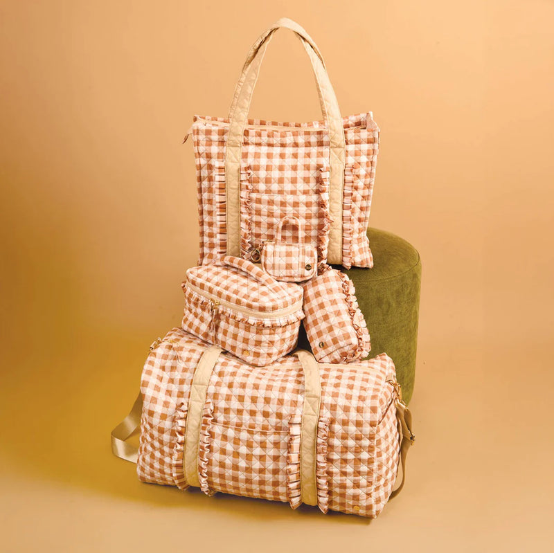 Quilted Cosmetic Pouch - Maple Gingham